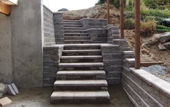 Staircase built from retaining wall block